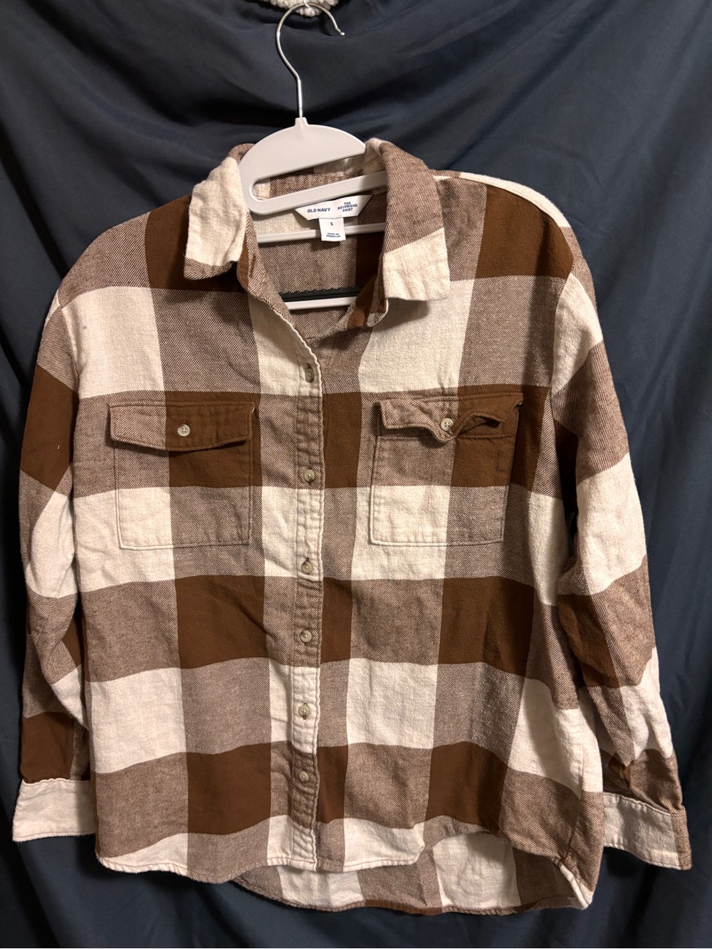 Old Navy Brown & Cream Plaid BF Shirt Jacket